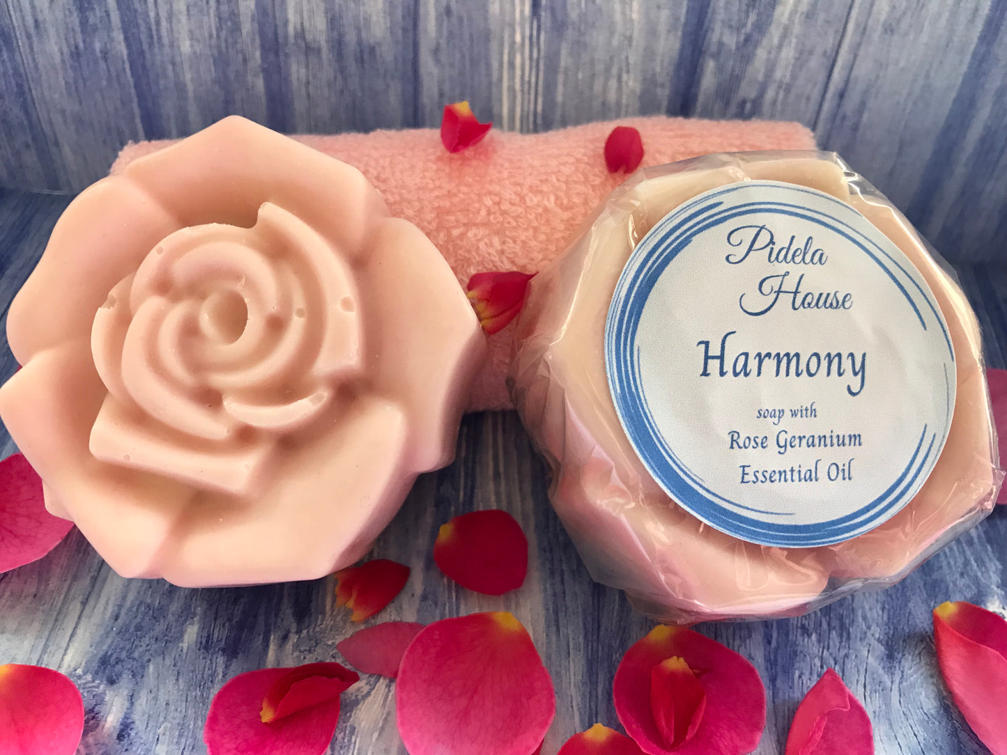 NEW! Harmony rose shaped soap bar with Rose Geranium Essential Oil