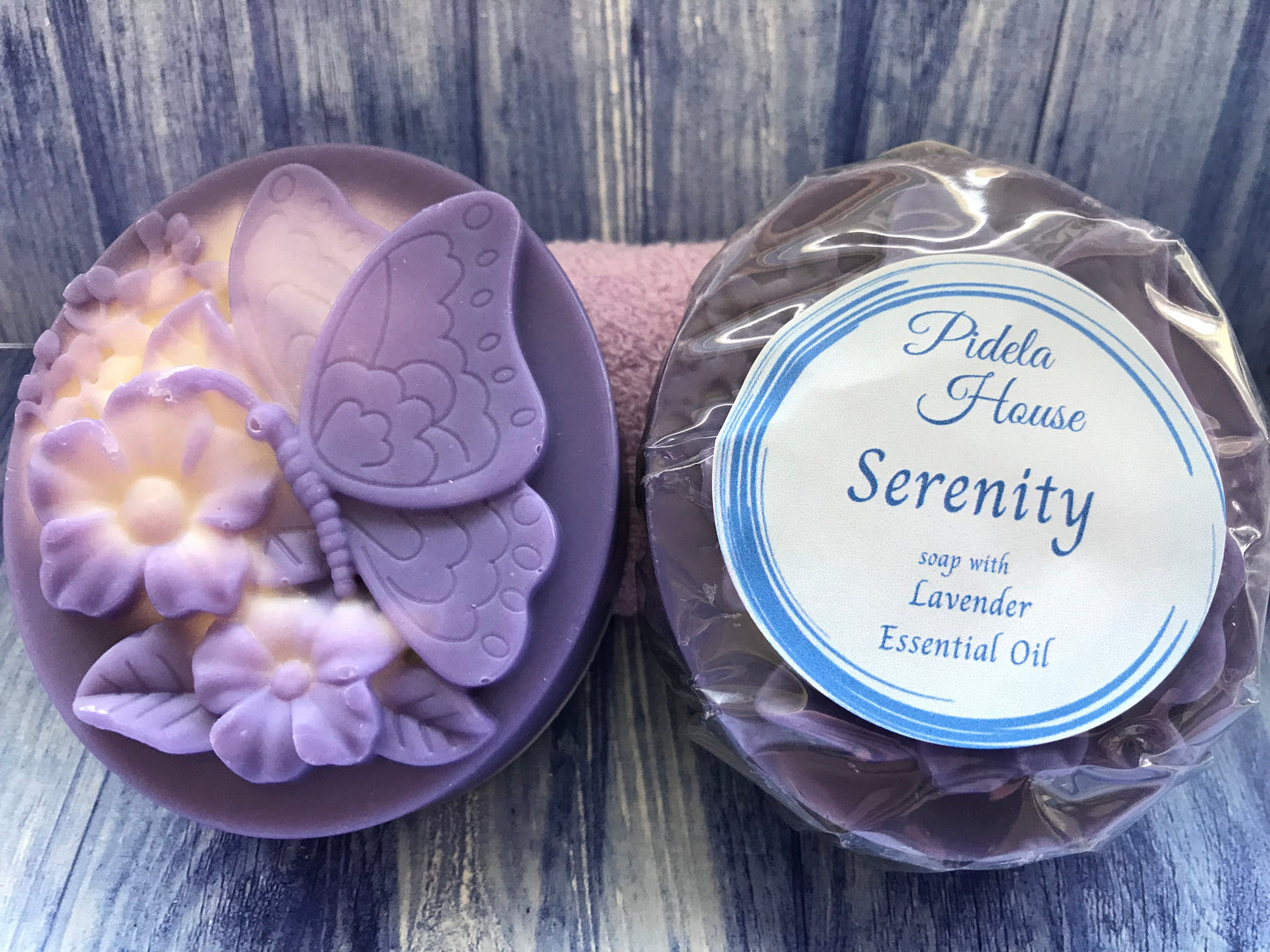 NEW! Serenity oval butterfly and flower soap bar with Lavender Essential Oil