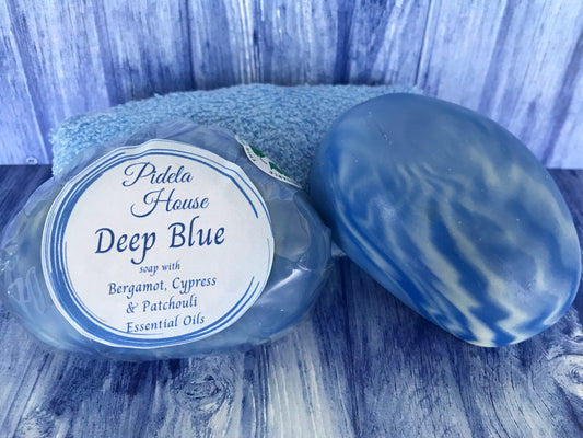 Deep Blue soap bar with Bergamot, Cypress & Patchouli Essential Oils